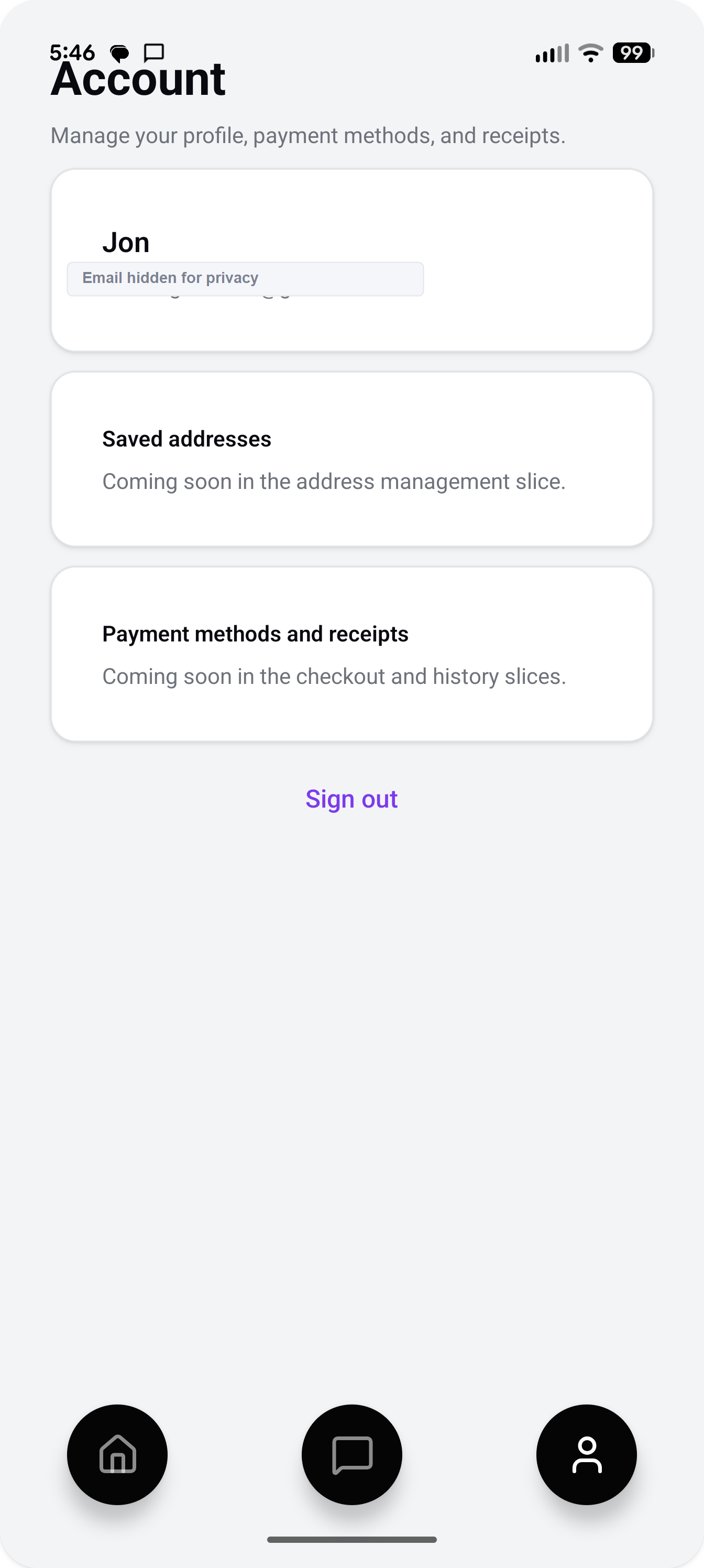 Corely Connect account screen