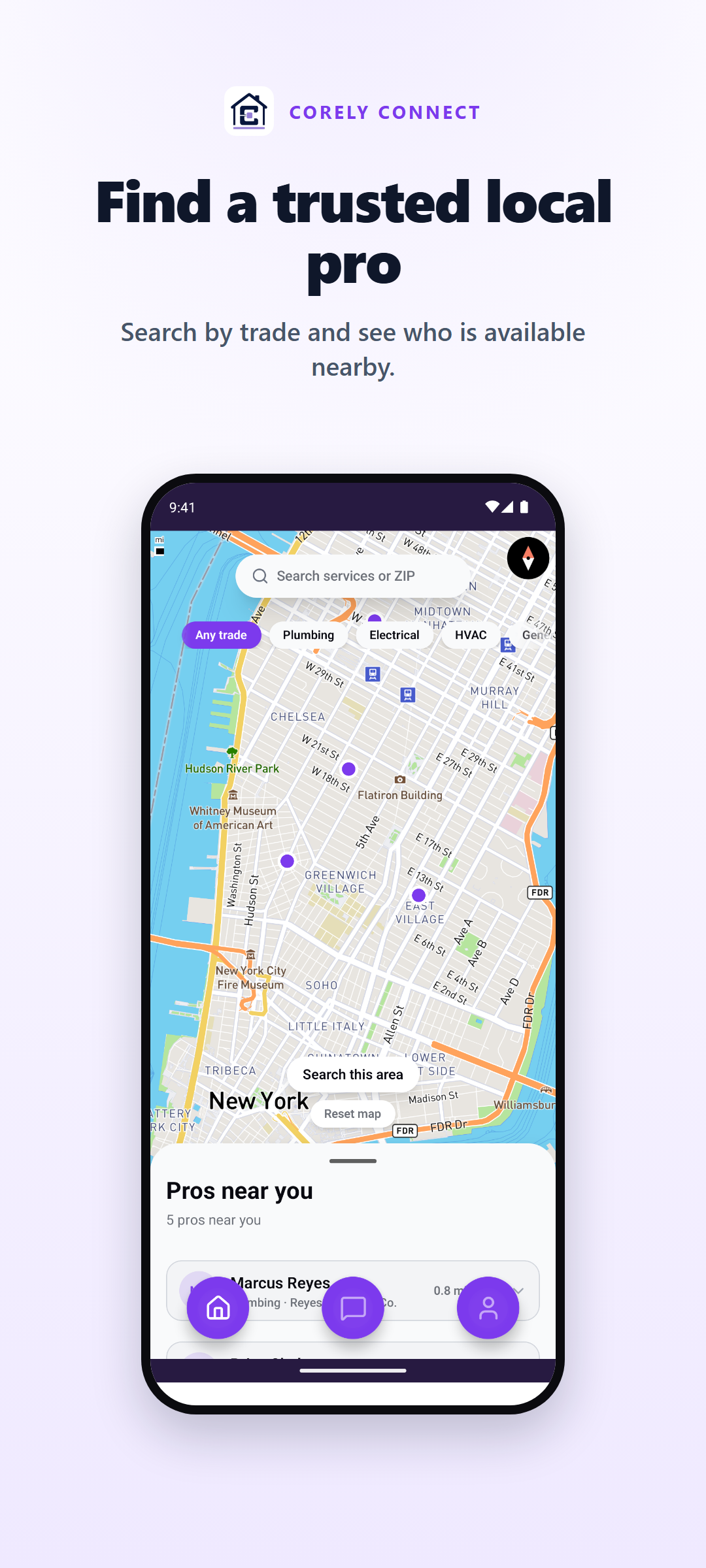 Corely Connect map search screen
